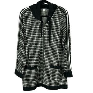 Dolcezza Sporty Longline Pockets Hooded Full Zip Cardigan Jacket XL Black Silver